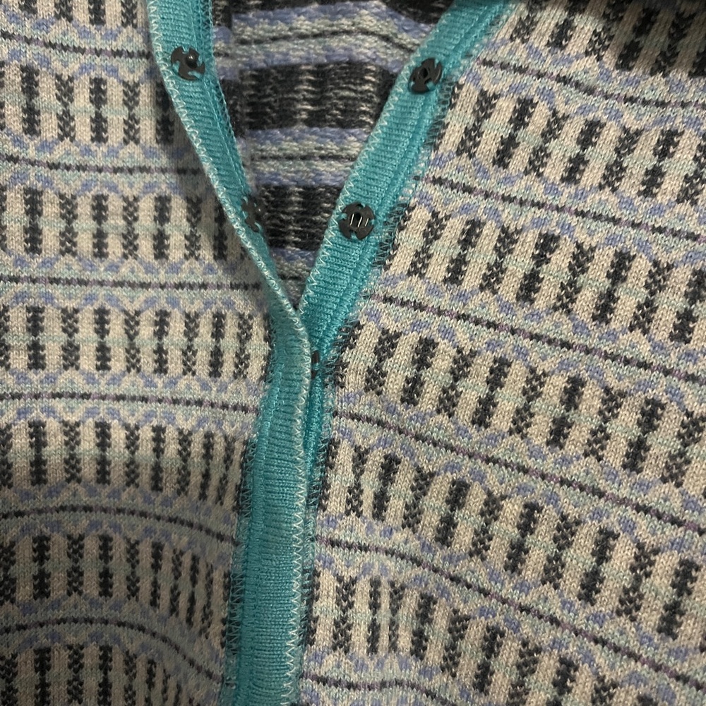 Sigrid Olson Gray and Blue Patterned Sweater - image 3